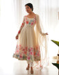 Lorenvalley Fashion Cream Soft Organza Silk With Floral Print Fully Flared Anarkali Pant With Dupatta Set - Cream