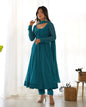 Lorenvalley Fashion Women Pure Soft Faux Georgette Laheriya Print Fully Flair Anarkali Kurta Pant With Dupatta Set - Rama