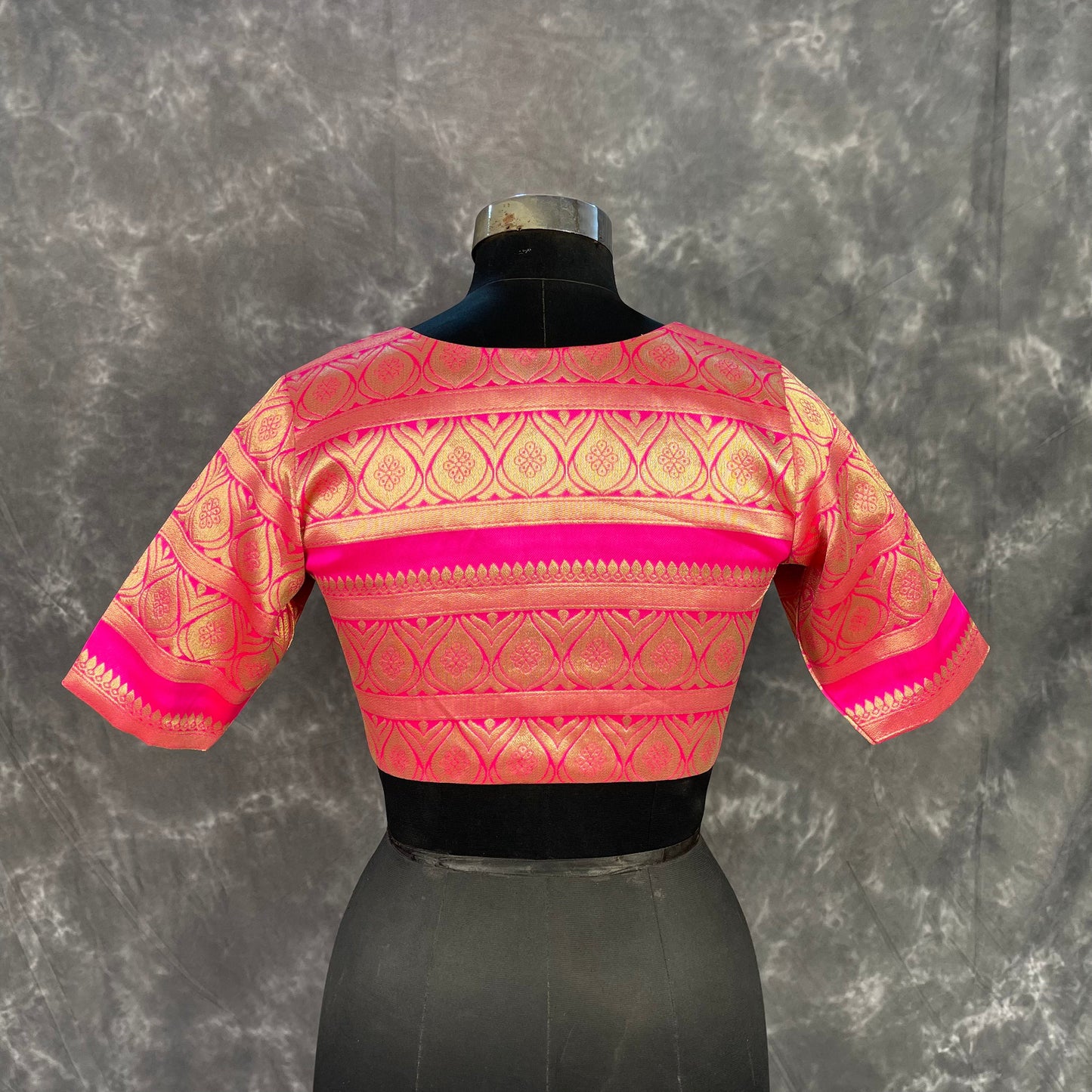 Icy Cool Pink Coloured Broket Silk Ready to Wear Blouse - kapda Tailor