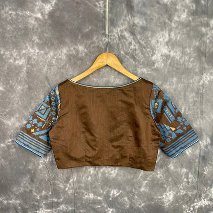Divine Brown Brown Coloured Chanderi Cotton Weaving Pattern Ready to Wear Blouse - kapda Tailor