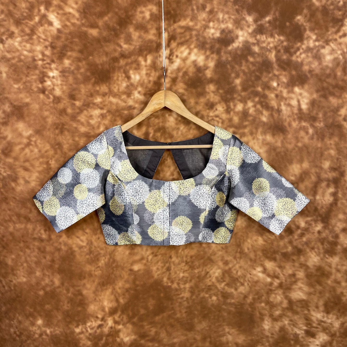 Multi Print Facade Ash Grey Coloured Silk Ready to Wear Blouse - kapda Tailor
