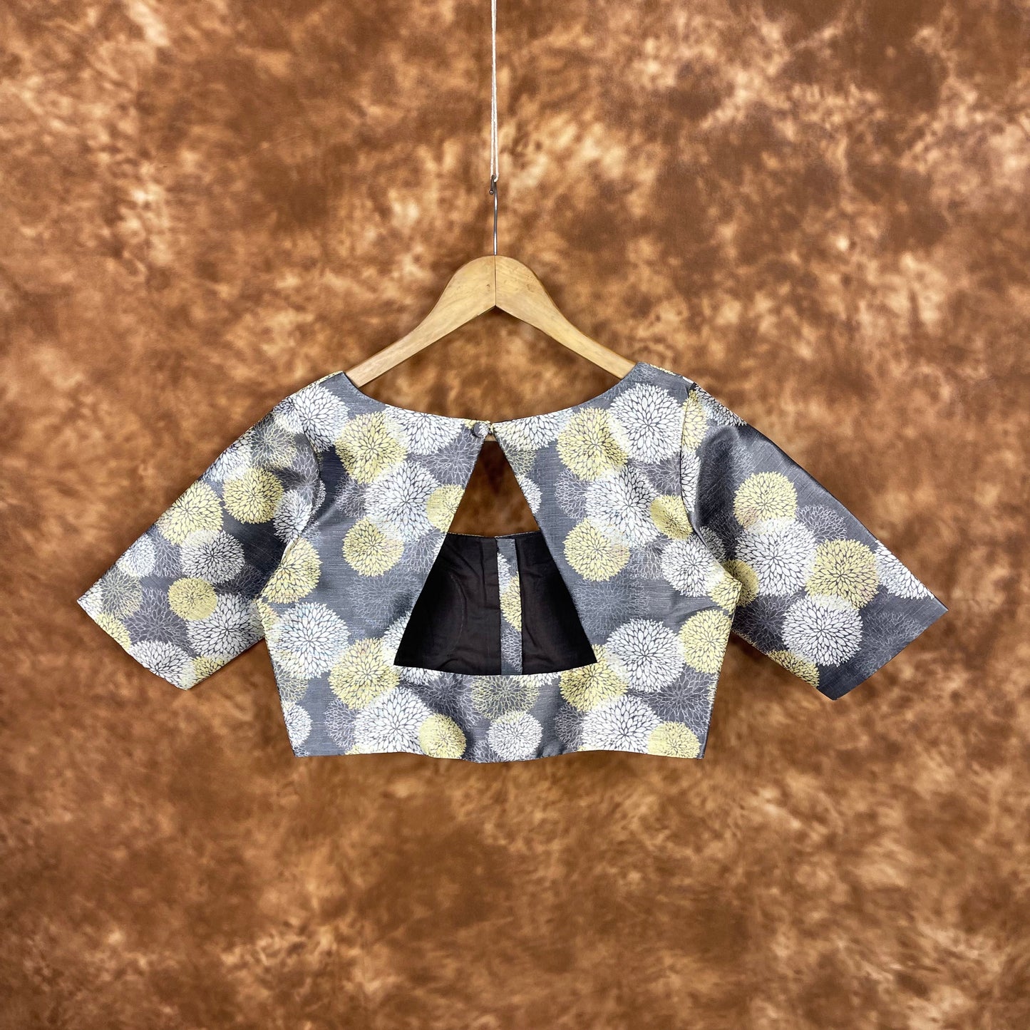 Multi Print Facade Ash Grey Coloured Silk Ready to Wear Blouse - kapda Tailor
