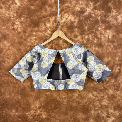 Multi Print Facade Ash Grey Coloured Silk Ready to Wear Blouse - kapda Tailor