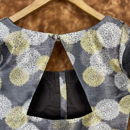 Multi Print Facade Ash Grey Coloured Silk Ready to Wear Blouse - kapda Tailor