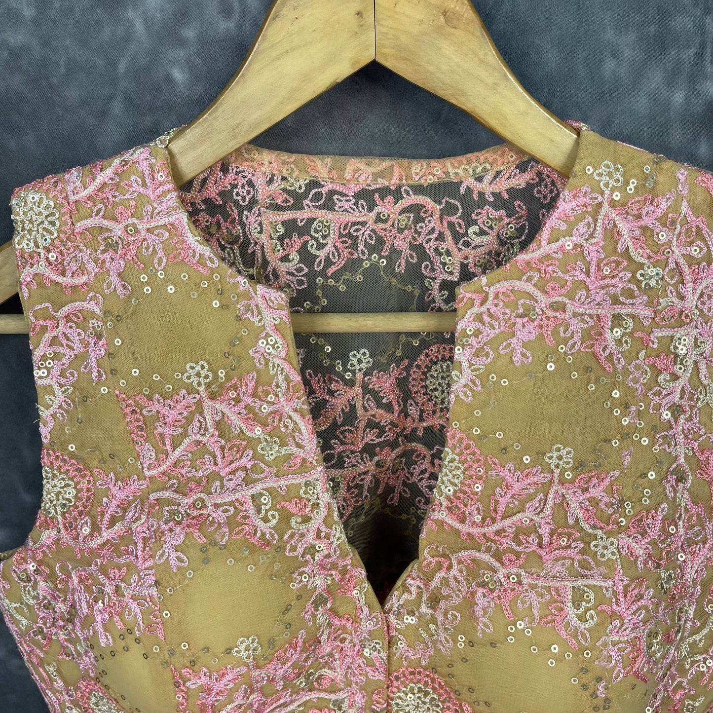 Parchment Pink Pink Coloured Net With Embroidrey Ready to Wear Blouse - kapda Tailor