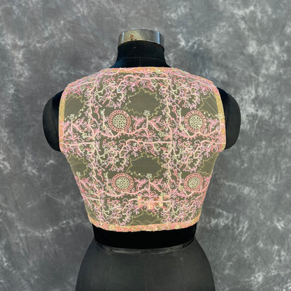 Parchment Pink Pink Coloured Net With Embroidrey Ready to Wear Blouse - kapda Tailor