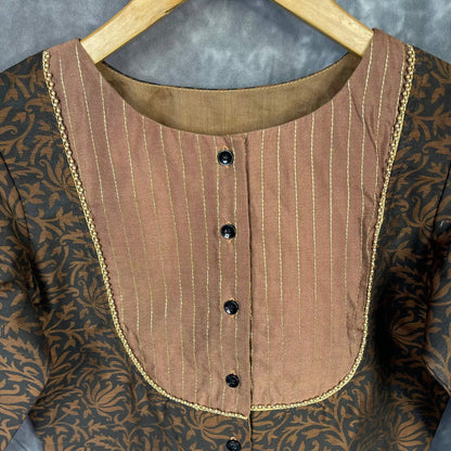 Wood Wish Brown Coloured Cotton Silk Ready to Wear Blouse - kapda Tailor