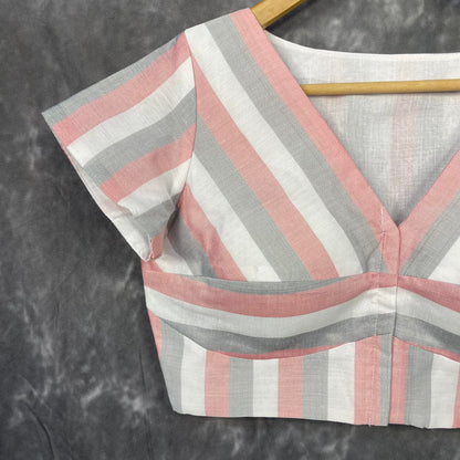 Funky Fusion Multis Strip Color Coloured Chanderi Cotton Ready to Wear Blouse - kapda Tailor