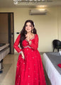 Yash Enterprise Red Havy Foux Goargate Party Wear Ebroidery Suit Set