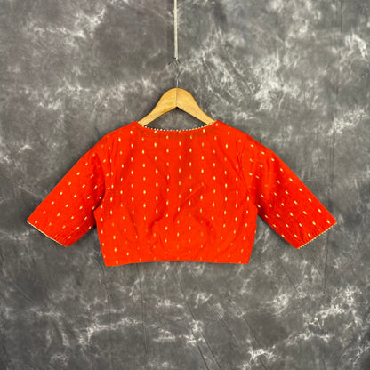 Rakhtbeej Medium Burnt Orange Coloured Chanderi with Gold Butta Weaving Ready to Wear Blouse - kapda Tailor