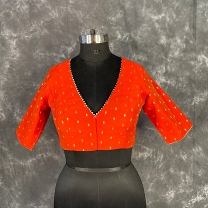 Rakhtbeej Medium Burnt Orange Coloured Chanderi with Gold Butta Weaving Ready to Wear Blouse - kapda Tailor