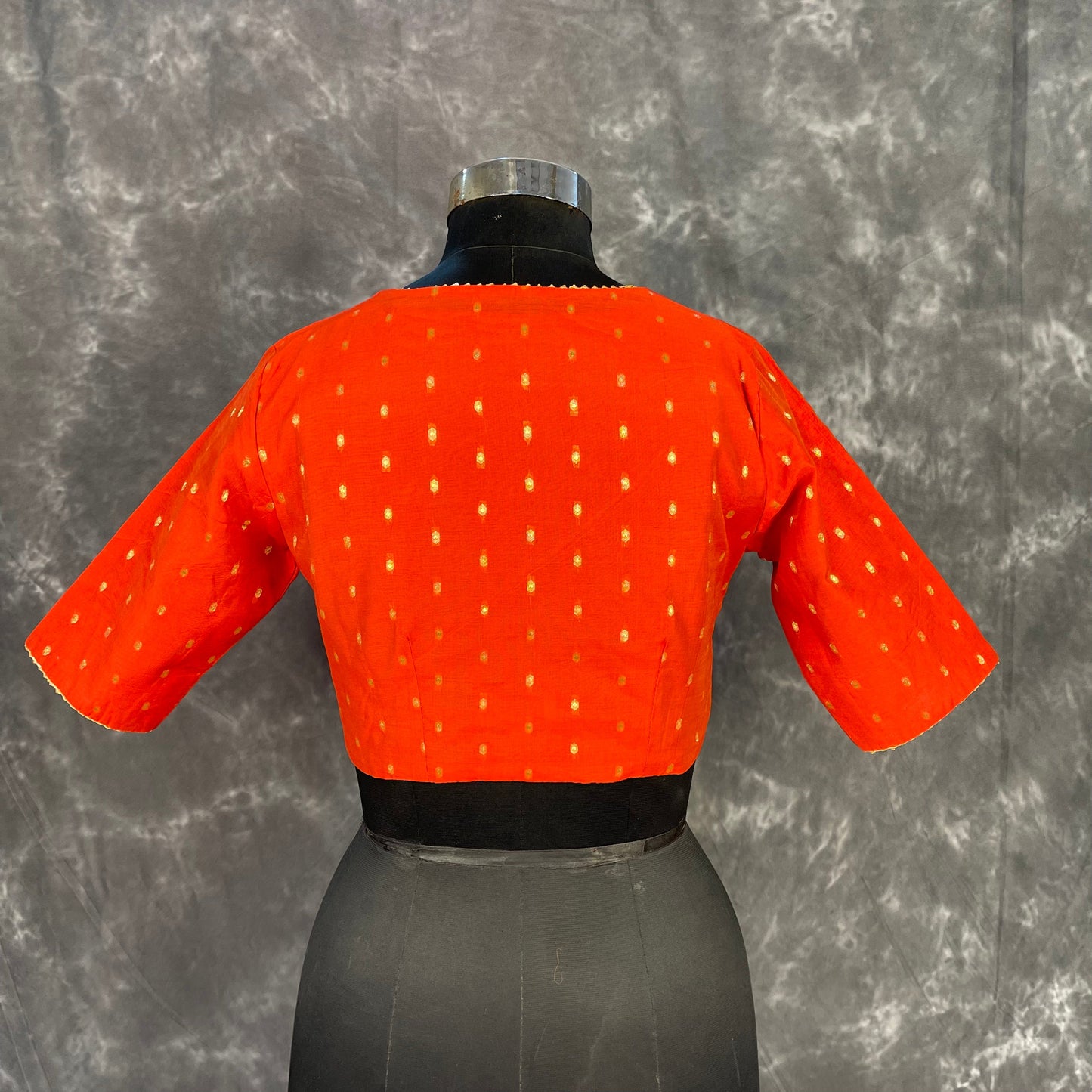 Rakhtbeej Medium Burnt Orange Coloured Chanderi with Gold Butta Weaving Ready to Wear Blouse - kapda Tailor