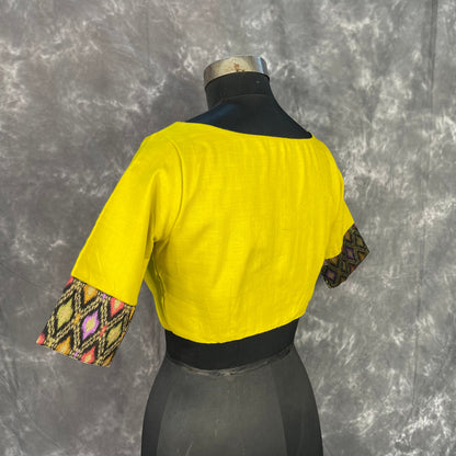 Kachha Nimboo Lemon Yellow Coloured Cotton /Jackard Ready to Wear Blouse - kapda Tailor