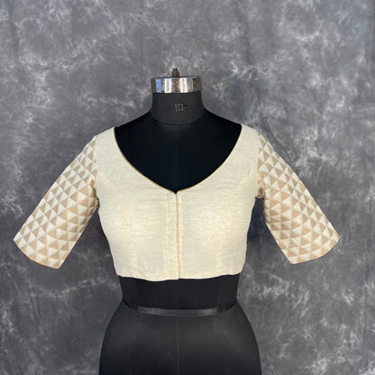 Barf Ki Saugat Cream Coloured Chanderi Cotton & Chanderi Broket Ready to Wear Blouse - kapda Tailor