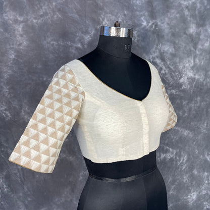 Barf Ki Saugat Cream Coloured Chanderi Cotton & Chanderi Broket Ready to Wear Blouse - kapda Tailor