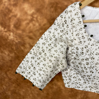 Scenic Holocaust Off White Coloured Chanderi Cotton Printed Ready to Wear Blouse - kapda Tailor