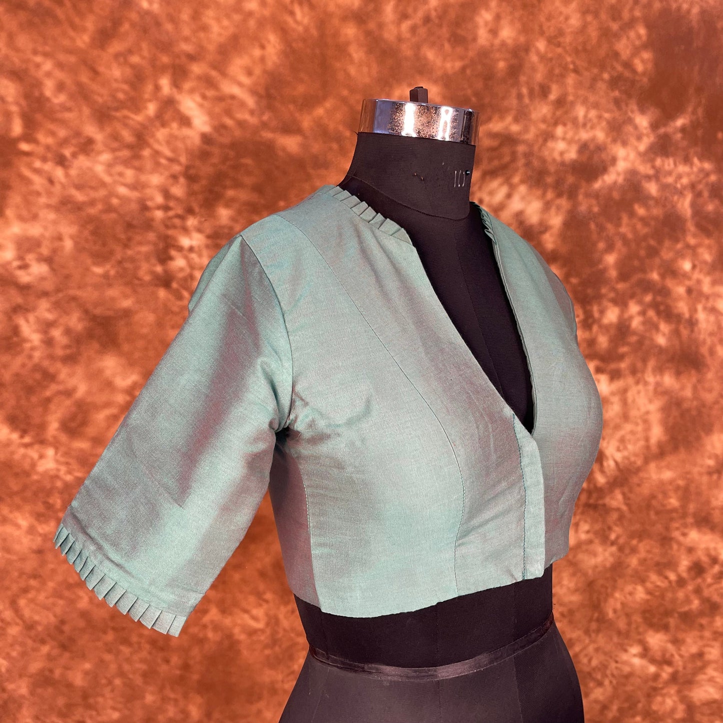Greesy Fashion Sage Green Coloured Silk Cotton Ready to Wear Blouse - kapda Tailor