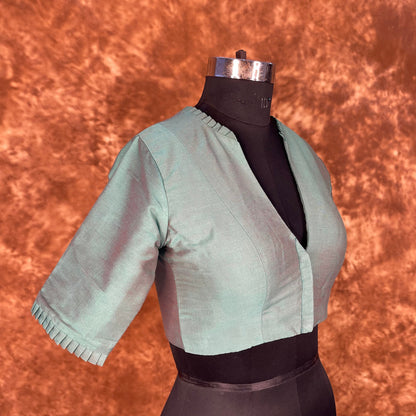 Greesy Fashion Sage Green Coloured Silk Cotton Ready to Wear Blouse - kapda Tailor