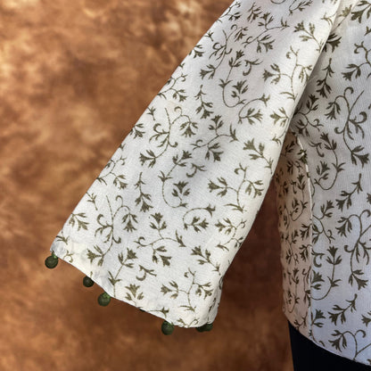 Scenic Holocaust Off White Coloured Chanderi Cotton Printed Ready to Wear Blouse - kapda Tailor