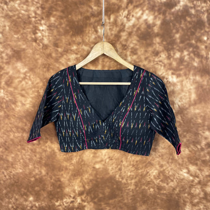 Ikat Riwayaat Black Coloured Ikat Cotton Ready to Wear Blouse - kapda Tailor