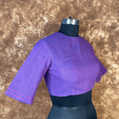 Nebula Fade Purple Coloured Handloom Cotton Ready to Wear Blouse - kapda Tailor