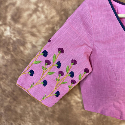 Candy Floss Desire Pink Coloured Slub Cotton Ready to Wear Blouse - kapda Tailor