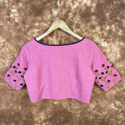 Candy Floss Desire Pink Coloured Slub Cotton Ready to Wear Blouse - kapda Tailor