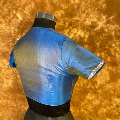 Aurelia Blue Blue Coloured Silk Ready to Wear Blouse - kapda Tailor