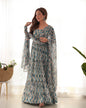 Lorenvalley Fashion Skyblue Pure Faux Georgette Zigzag Print Fully Flair Anarkali Pant With Dupatta - Skyblue