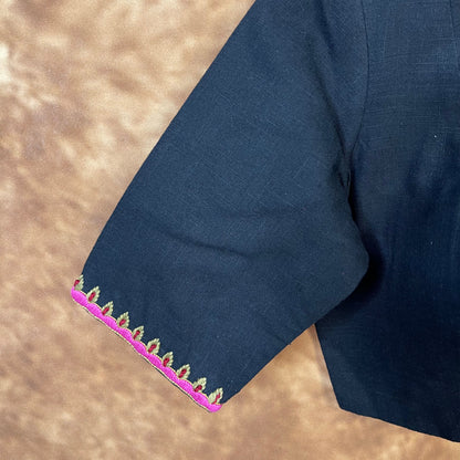 Vivaciously Vibrant Black Coloured Slub Cotton Ready to Wear Blouse - kapda Tailor