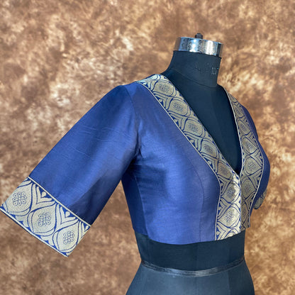 Deep Dive Lush Blue Coloured Silk / Broket Ready to Wear Blouse - kapda Tailor