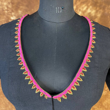 Vivaciously Vibrant Black Coloured Slub Cotton Ready to Wear Blouse - kapda Tailor