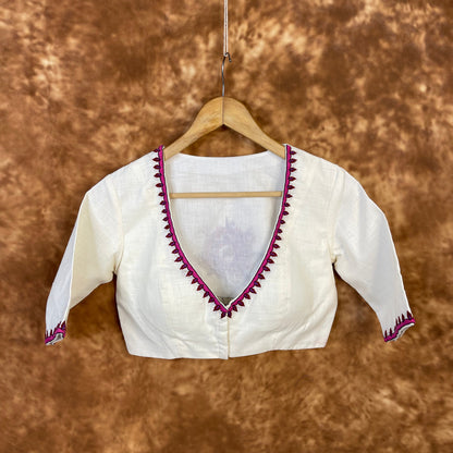 Jumaani Jashn Off White Coloured Slub Cotton Ready to Wear Blouse - kapda Tailor