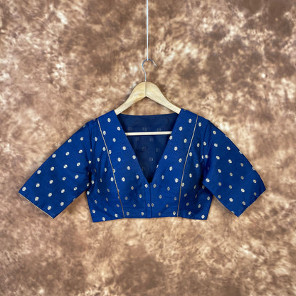 Coral Jari Buta Blue Coloured Silk With Zari Buta Ready to Wear Blouse - kapda Tailor