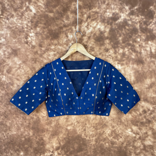 Coral Jari Buta Blue Coloured Silk With Zari Buta Ready to Wear Blouse - kapda Tailor
