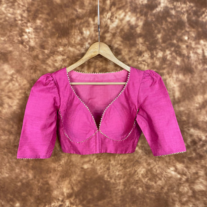 Punchy Pink Pink Coloured Chanderi Silk Ready to Wear Blouse - kapda Tailor