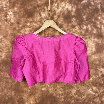 Punchy Pink Pink Coloured Chanderi Silk Ready to Wear Blouse - kapda Tailor