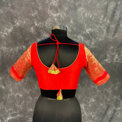 Suhaagan ki Laali Red Coloured Silk /Brocket Ready to Wear Blouse - kapda Tailor