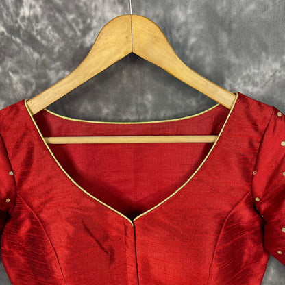 Chaatak Laal Red Coloured Art Row Silk Ready to Wear Blouse - kapda Tailor