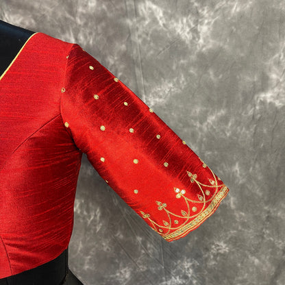 Chaatak Laal Red Coloured Art Row Silk Ready to Wear Blouse - kapda Tailor