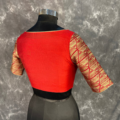 Azaad Paanchi Dark Red Coloured Chanderi Silk / Brocket Ready to Wear Blouse - kapda Tailor
