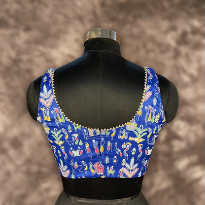 Ishiqiya Blue Blue Coloured Art Row Silk Ready to Wear Blouse - kapda Tailor