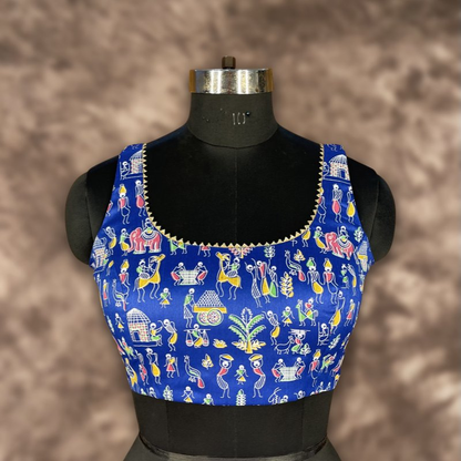 Ishiqiya Blue Blue Coloured Art Row Silk Ready to Wear Blouse - kapda Tailor