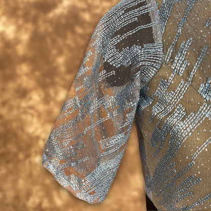 Rubbed Fine Art Sky Gry Coloured Net With Embroidrey Ready to Wear Blouse - kapda Tailor