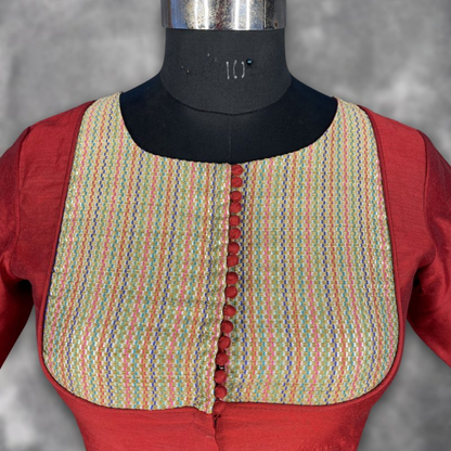 Tradition Reloded Red/Gold Coloured Chanderi Silk / Brocket Ready to Wear Blouse - kapda Tailor