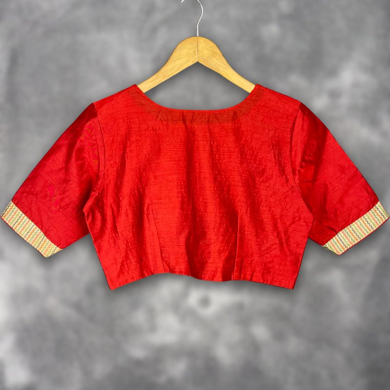 Tradition Reloded Red/Gold Coloured Chanderi Silk / Brocket Ready to Wear Blouse - kapda Tailor