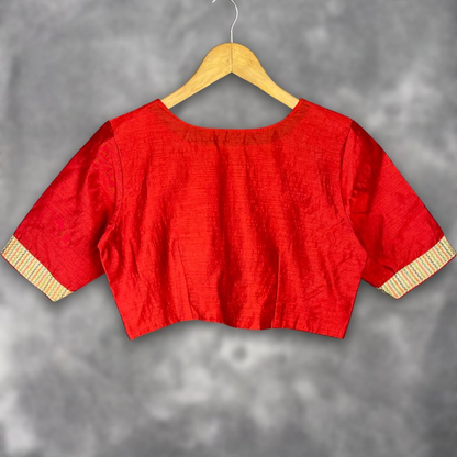 Tradition Reloded Red/Gold Coloured Chanderi Silk / Brocket Ready to Wear Blouse - kapda Tailor