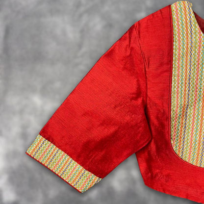 Tradition Reloded Red/Gold Coloured Chanderi Silk / Brocket Ready to Wear Blouse - kapda Tailor