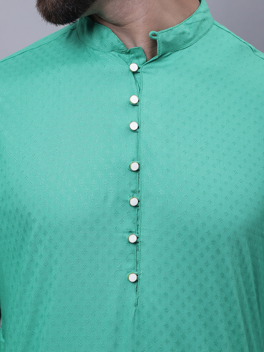 Even Apparels Green Kurta With Band Collar