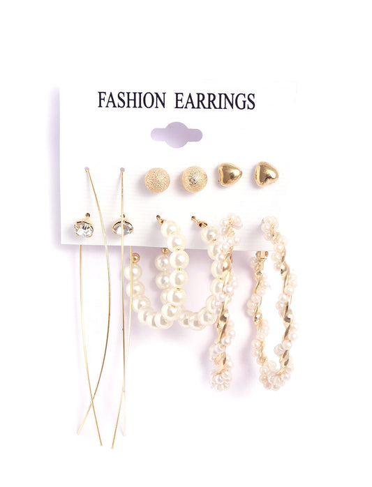 Gold-Polished Alloy Set Of 6 Designer Earrings - The Pari